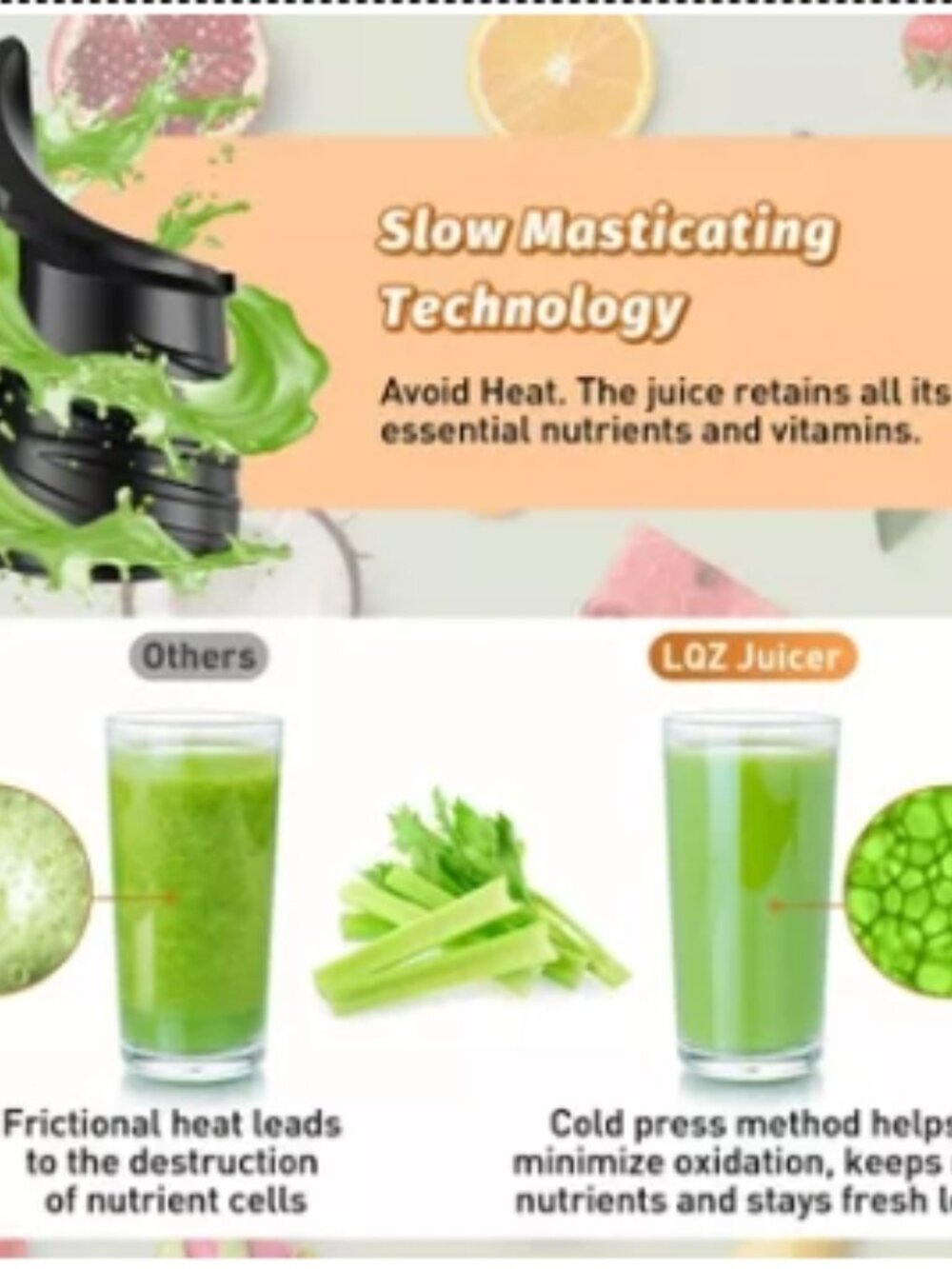 Cold Press Juicer, Juicer Machines with 5.4" Wide Feed Chute for Juice Extractor - Picture 6 of 9